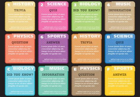 trivia question cards.